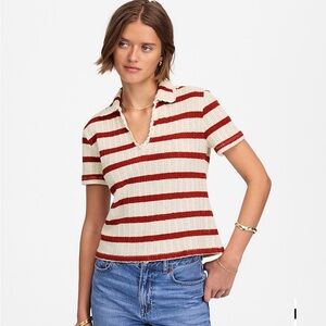 Madewell Crochet Knit V-Neck Sweater Tee